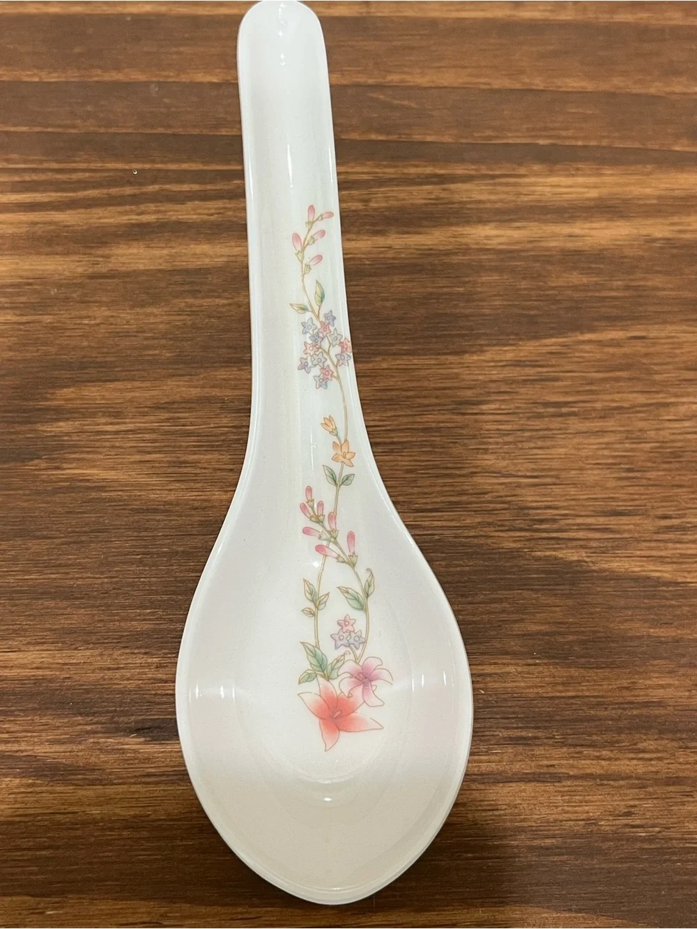 Soup Rice Spoon Asian Floral Design Set of 6 Purple Pink Yellow 6”